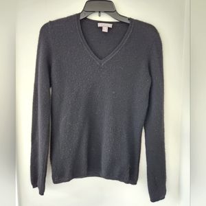 100% Cashmere 2-Ply Black V-Neck Sweater Size XS
